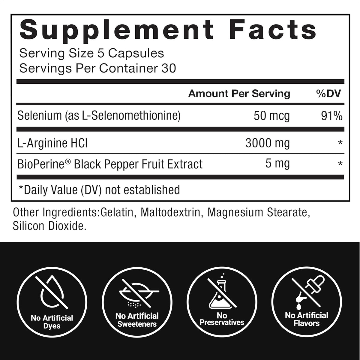 L-Arginine 3000mg Nitric Oxide Supplement 150 Capsules H38282