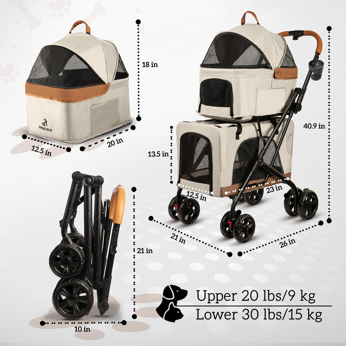 Double Pet Stroller with Detachable Carriers A1187