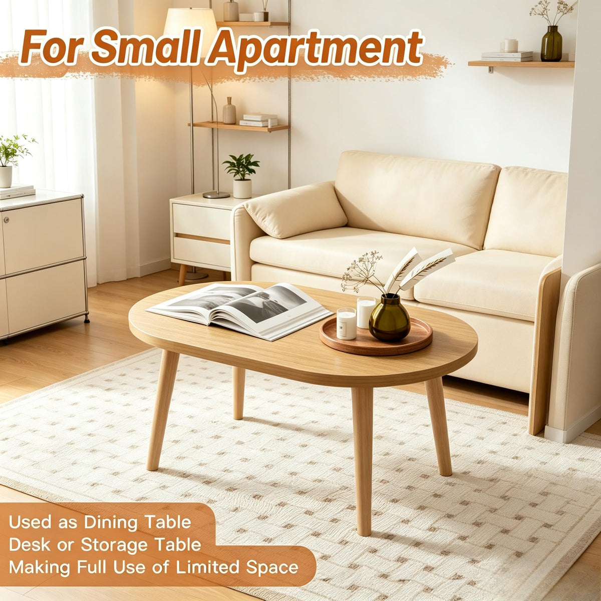 Small Oval Coffee Table with Solid Wood Legs Z897833