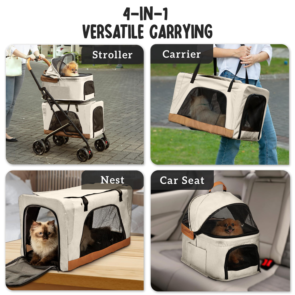 Double Pet Stroller with Detachable Carriers A1187