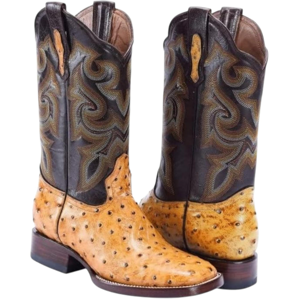 Men’s Genuine Leather Ostrich Print Square Toe Western Boots H8253