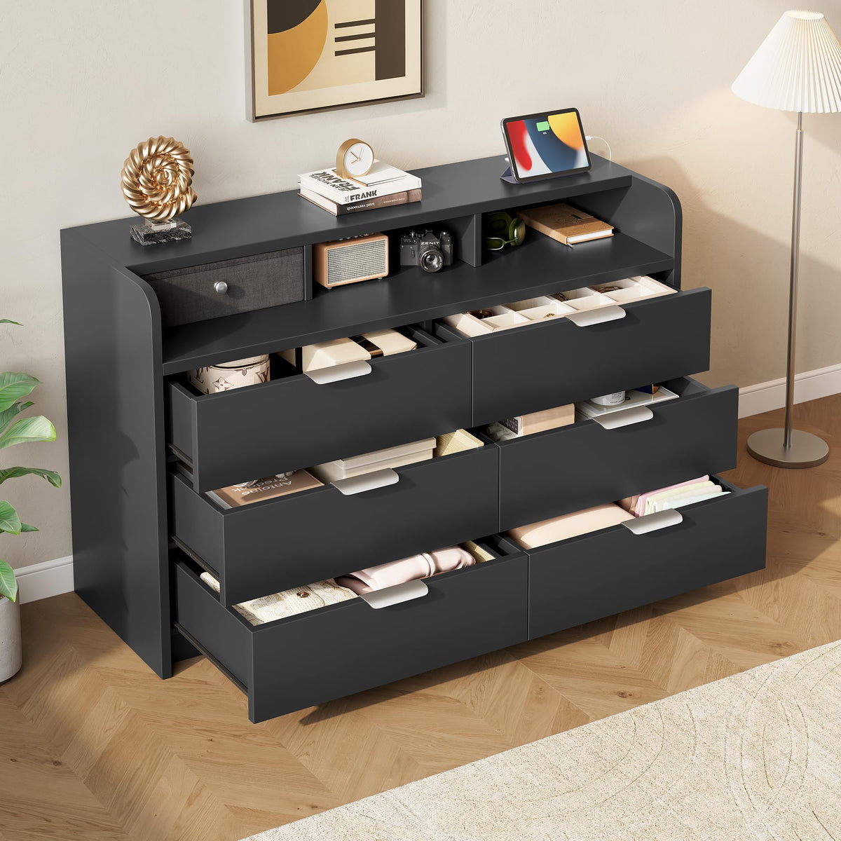 Black 9 Drawer Wood Dresser T682988