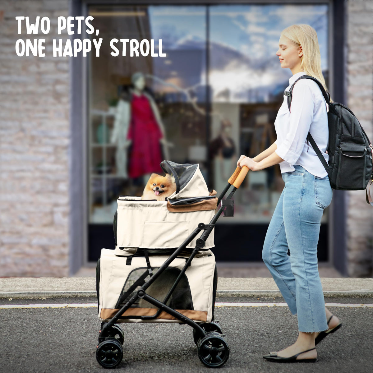 Double Pet Stroller with Detachable Carriers A1187