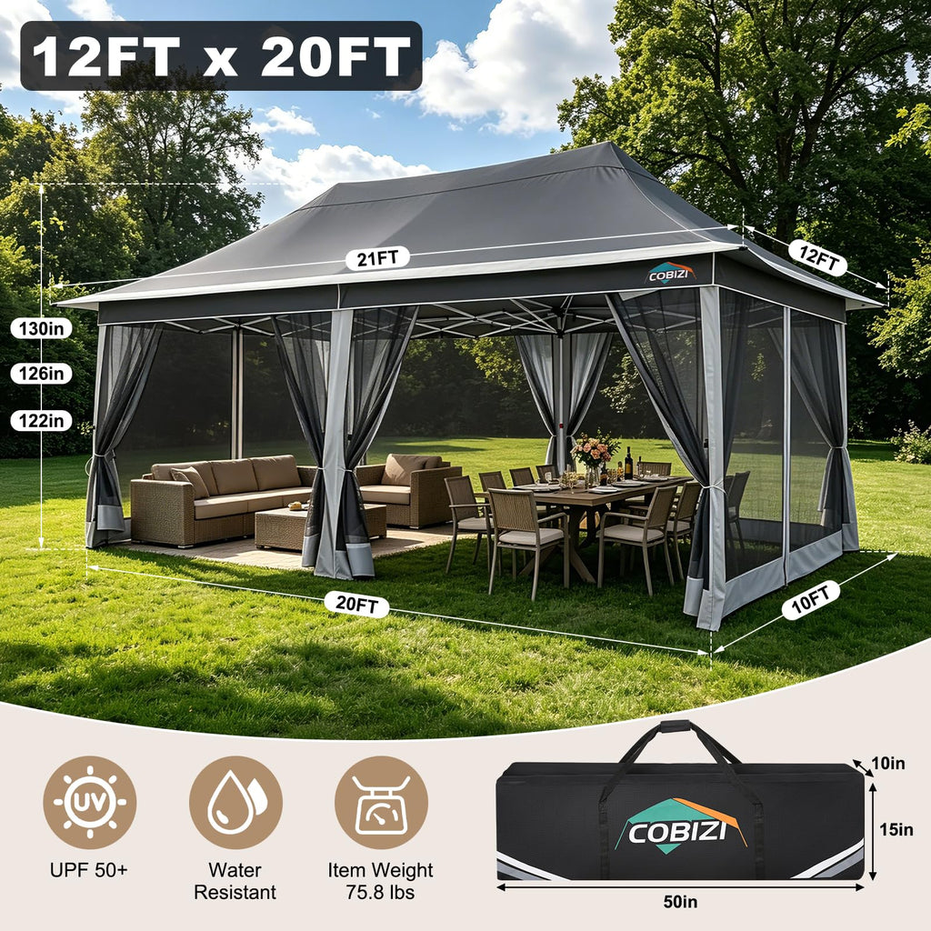 12x20 Pop Up Gazebo with Mosquito Netting G4719