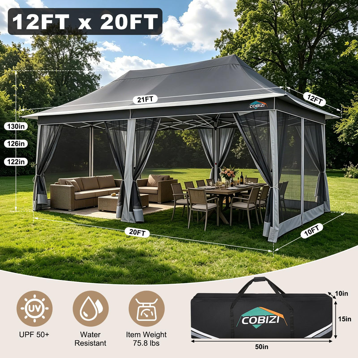 12x20 Pop Up Gazebo with Mosquito Netting G4719