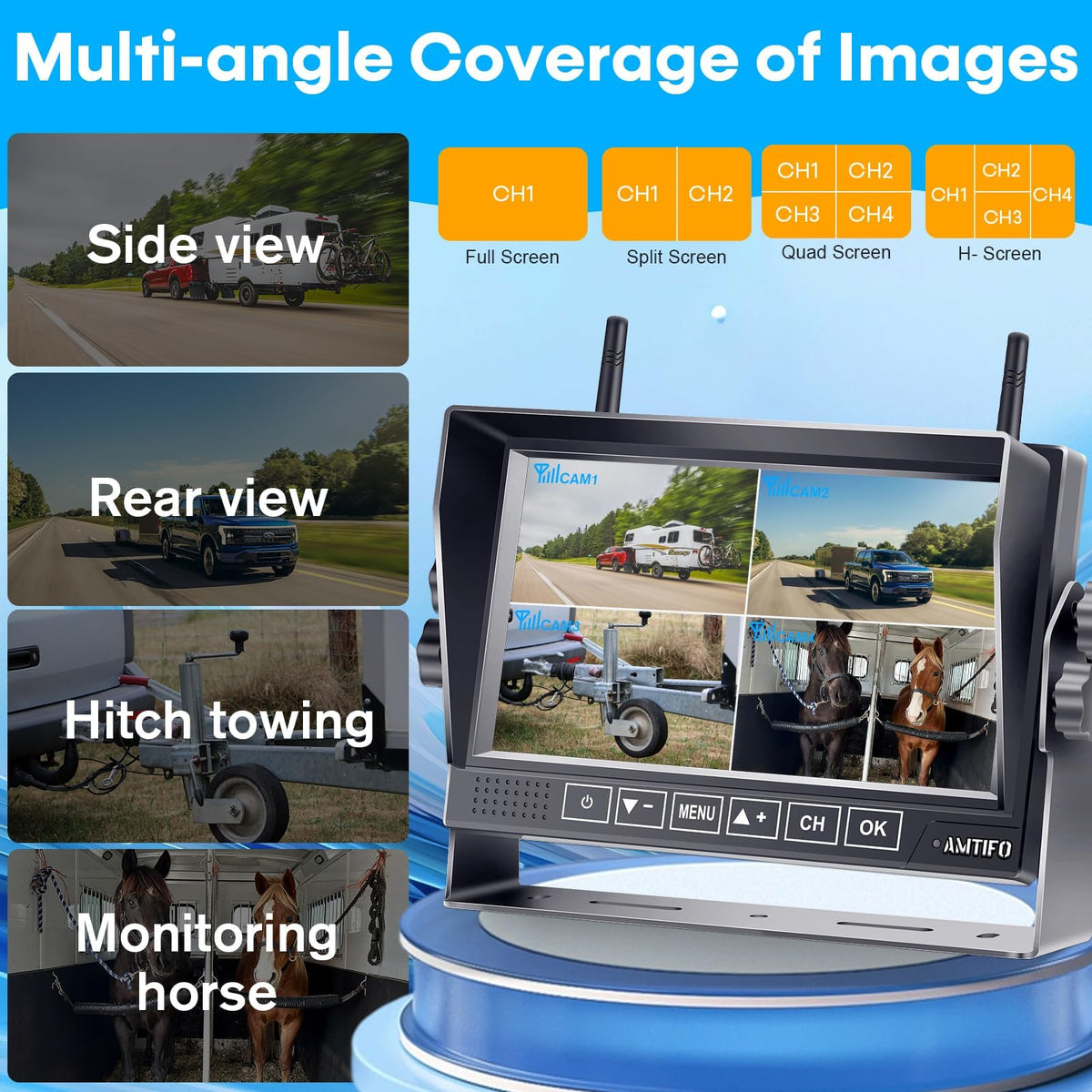Wireless RV Backup Camera 1080P HD with 7″ DVR Monitor B15965