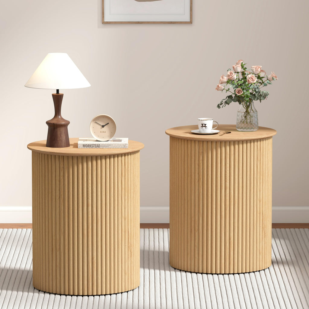 Small Round Wood Side Table Set of 2 M737205