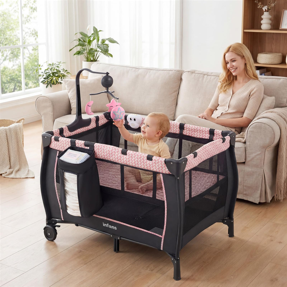 3 in 1 Pack and Play with Bassinet, Changing Table, Storage Y9821