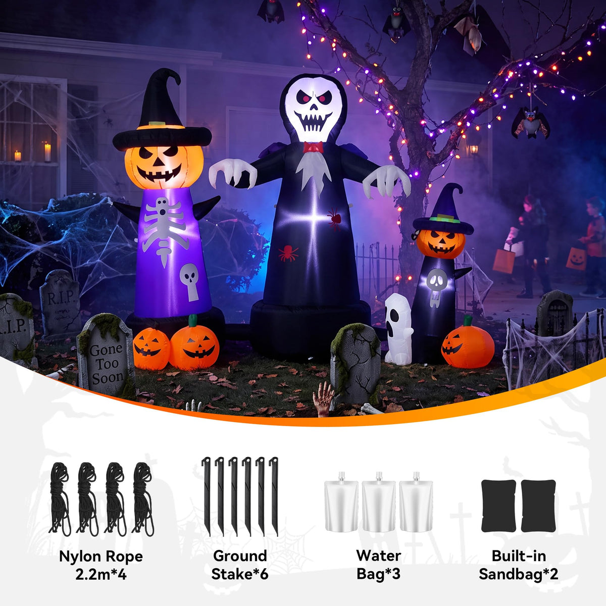 9FT Halloween Inflatable Grim Reaper with Built-in LED Light I5931