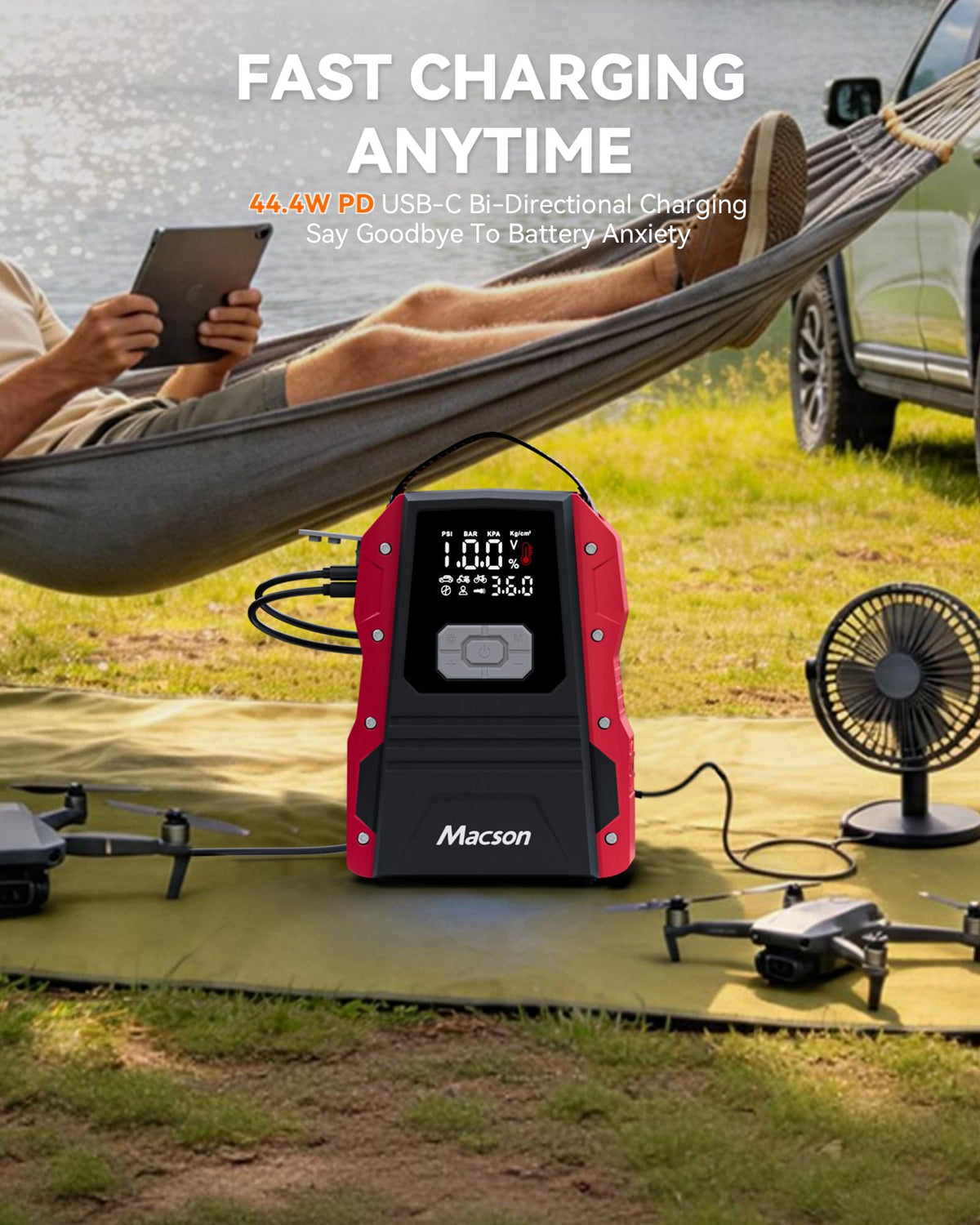 Portable 12V Jump Starter with Air Compressor and 150PSI Tire Inflator A5823