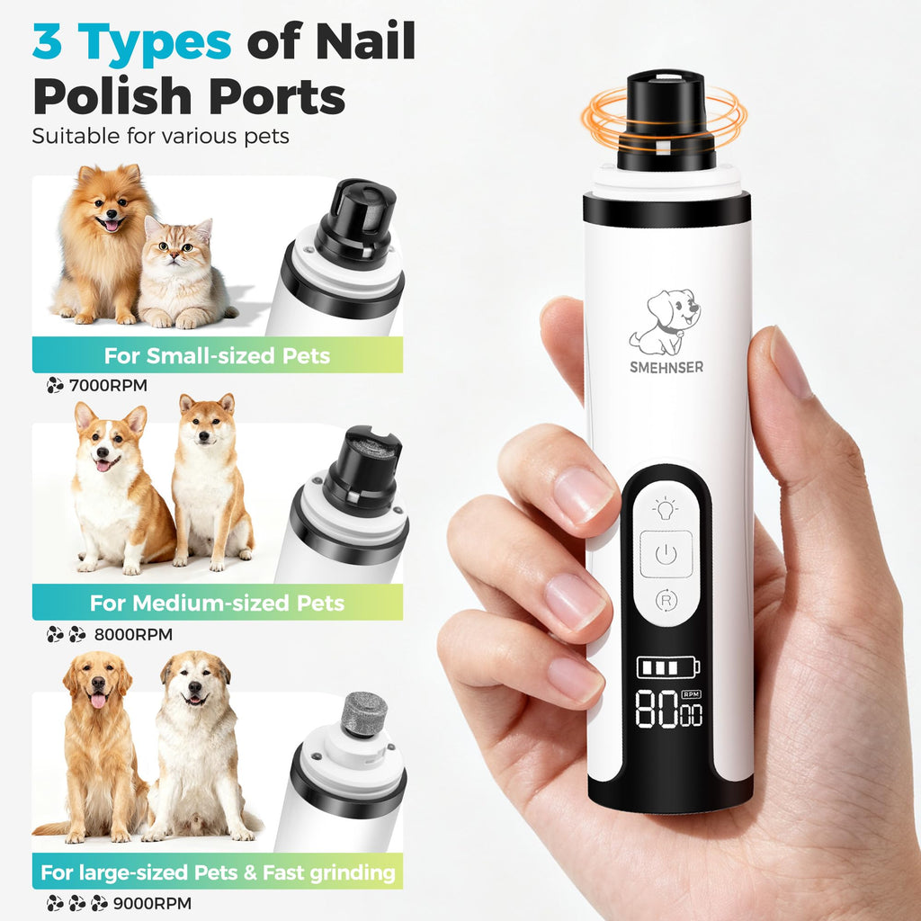 Silent Cordless Dog Nail Grinder with 3 Adjustable Speeds Y303611