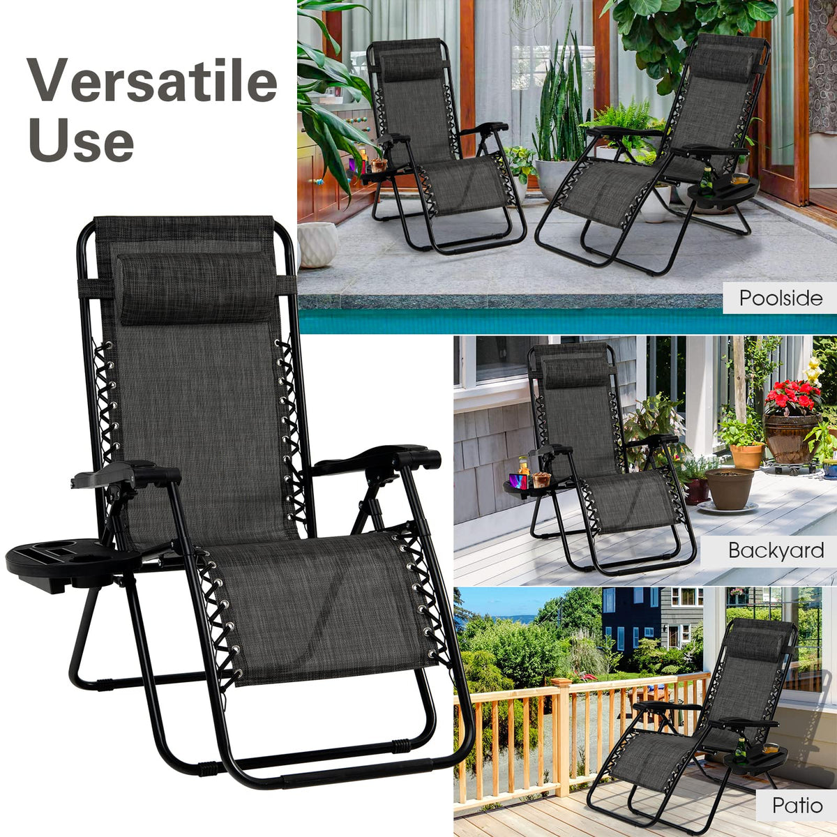 Zero Gravity Lounge Chairs Set of 2 Gray O369278