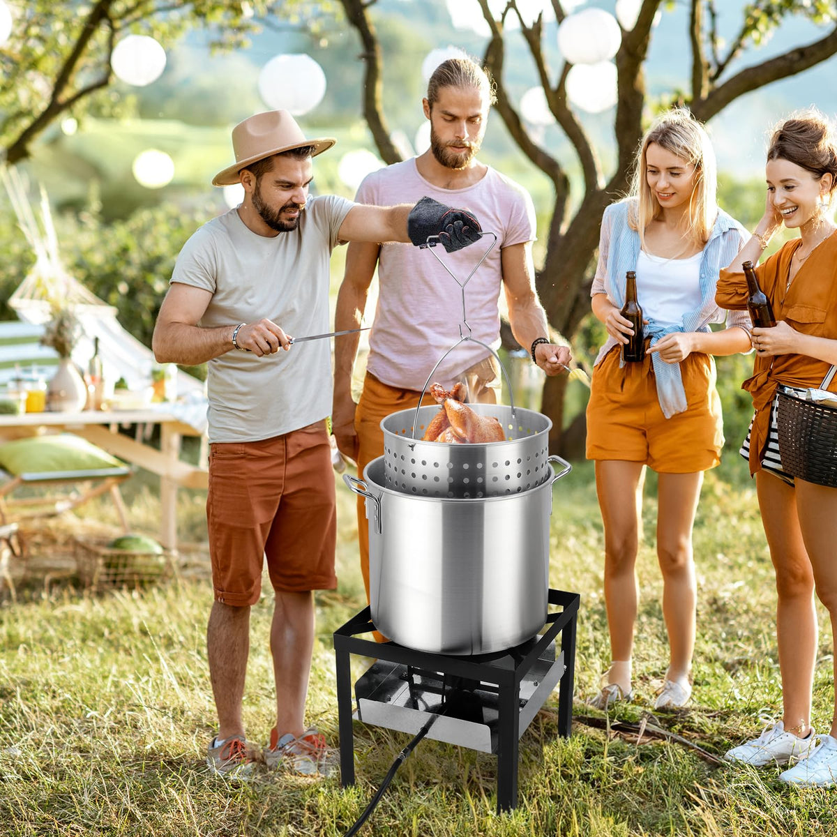 60QT Aluminum Seafood Boil Pot with Basket O4921
