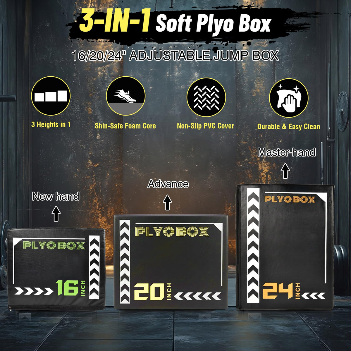 3-in-1 Plyometric Jump Box with 16/20/24" Heights Y76872