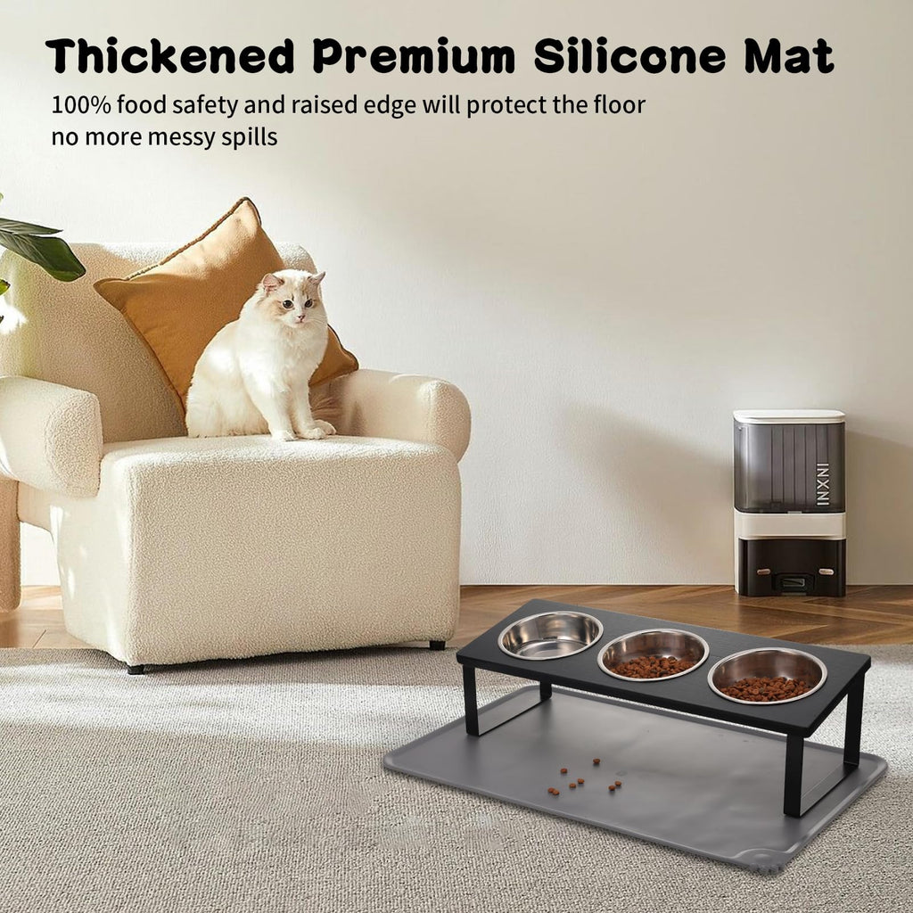 15° Tilted Stainless Steel Elevated Cat Bowls with Food Mat E35551