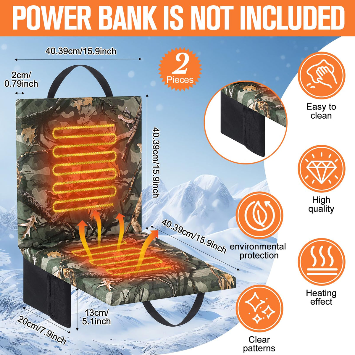 Heated Hunting Seat Cushion with Back Support, Wood Camo, 2 Pcs I196164