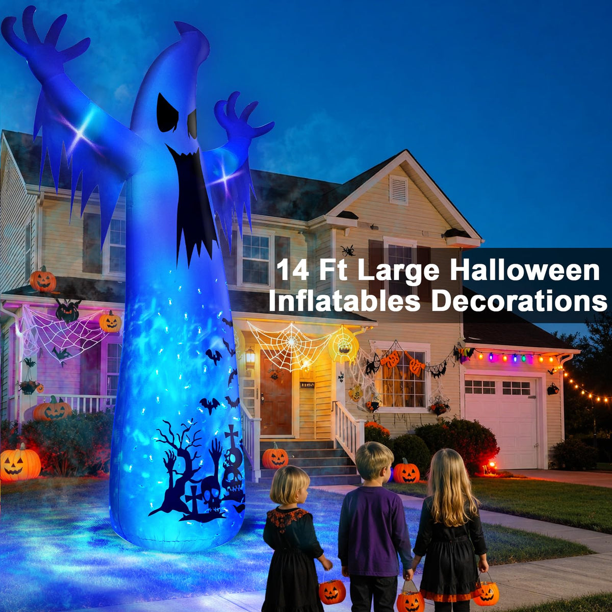 14 Ft Inflatable Ghost Outdoor Decoration with Flame Light S172