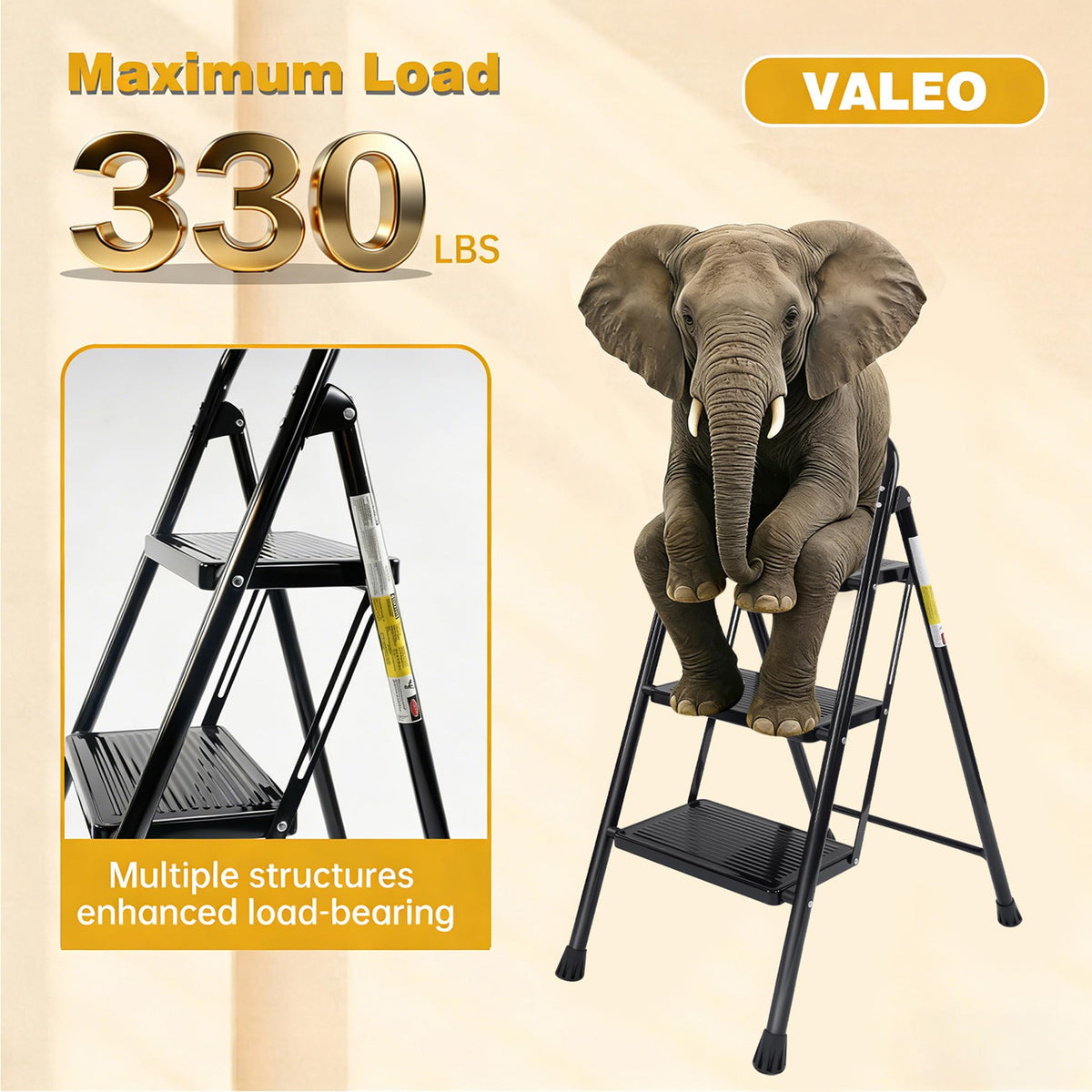 3 Step Folding Ladder with Anti-Slip Pedal J12807