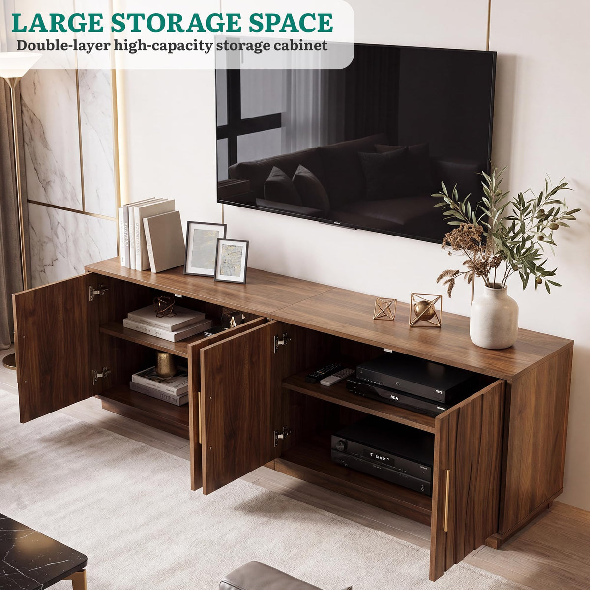 70" Mid Century Modern Walnut TV Stand T14958