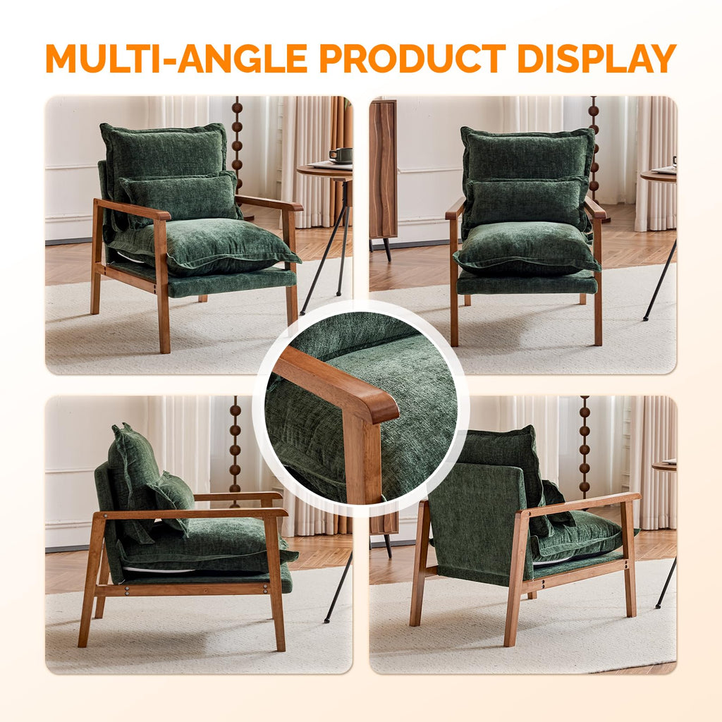 Dark Green Chenille Accent Armchairs Set of 2 with Lumbar Pillow X2561