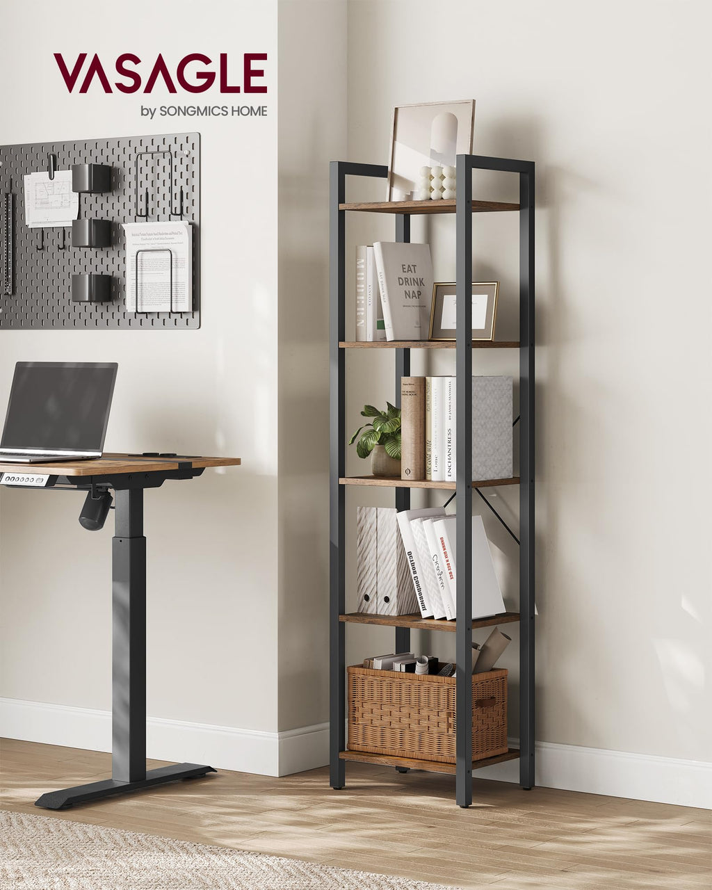 5-Tier Bookshelf with Steel Frame E46578