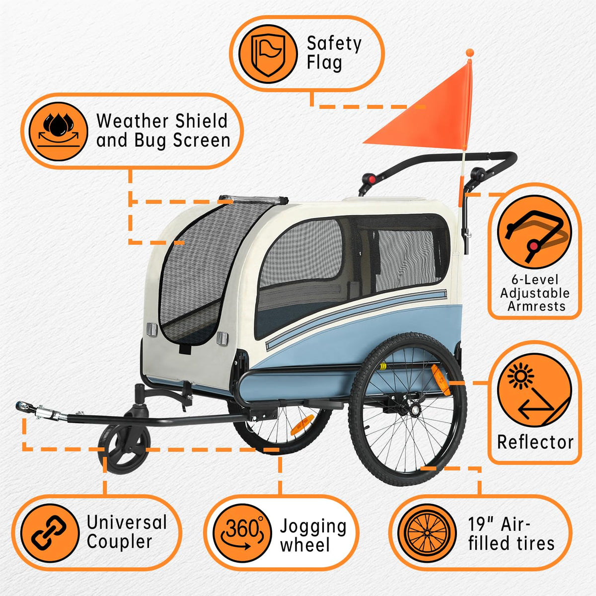 Dog Bike Trailer, 2-in-1 Pet Stroller Cart Bicycle Carrier, Folding with Quick Release Wheels X659783