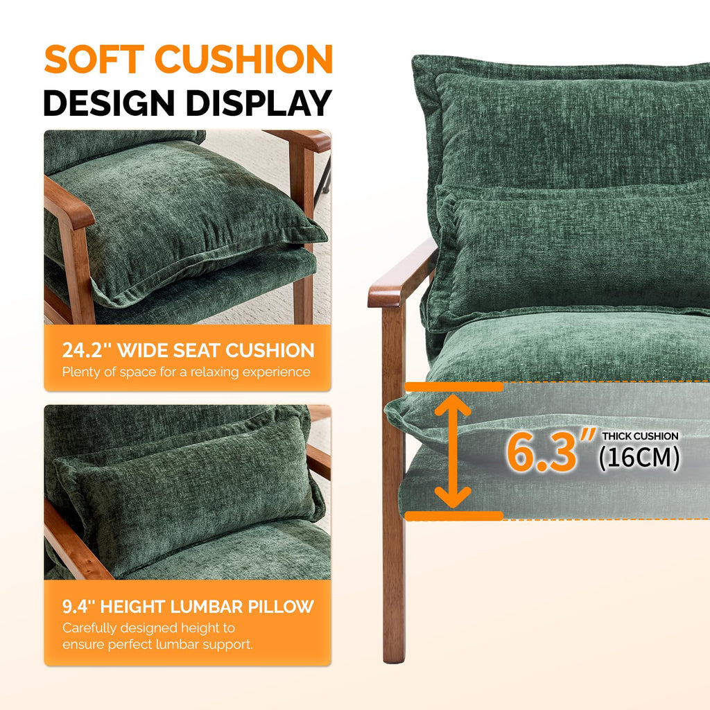 Dark Green Chenille Accent Armchairs Set of 2 with Lumbar Pillow X2561