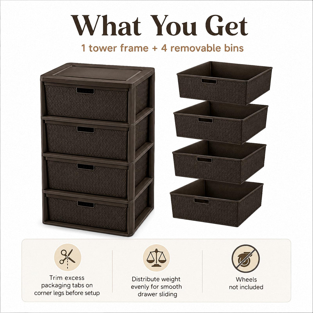 4 Drawer Tower with Removable Bins R304607