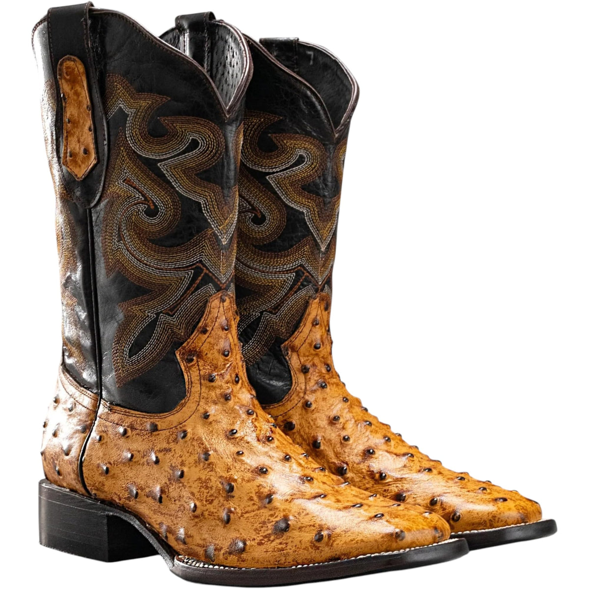 Men’s Genuine Leather Ostrich Print Square Toe Western Boots H8253