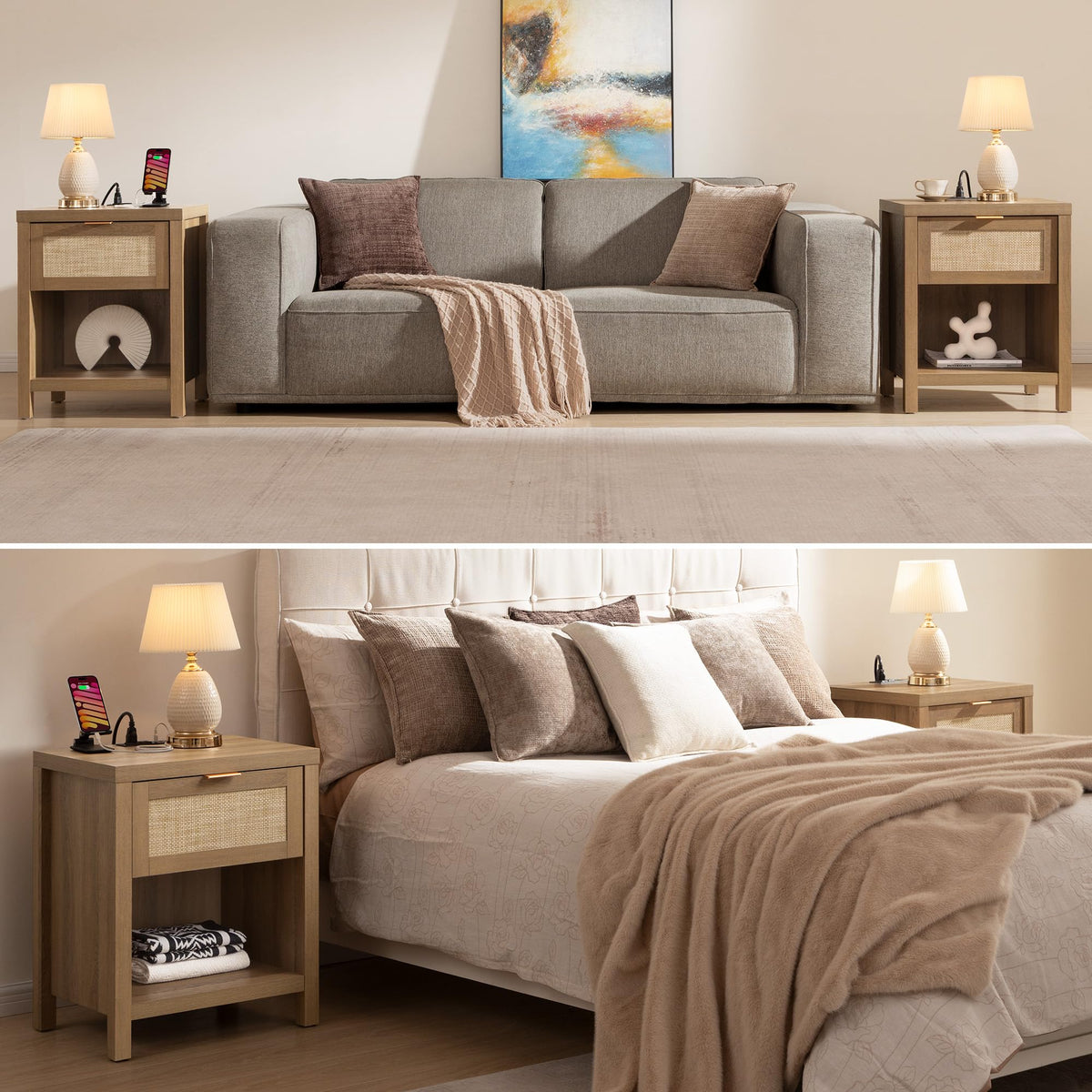 Rattan Night Stand with Charging Station X47124