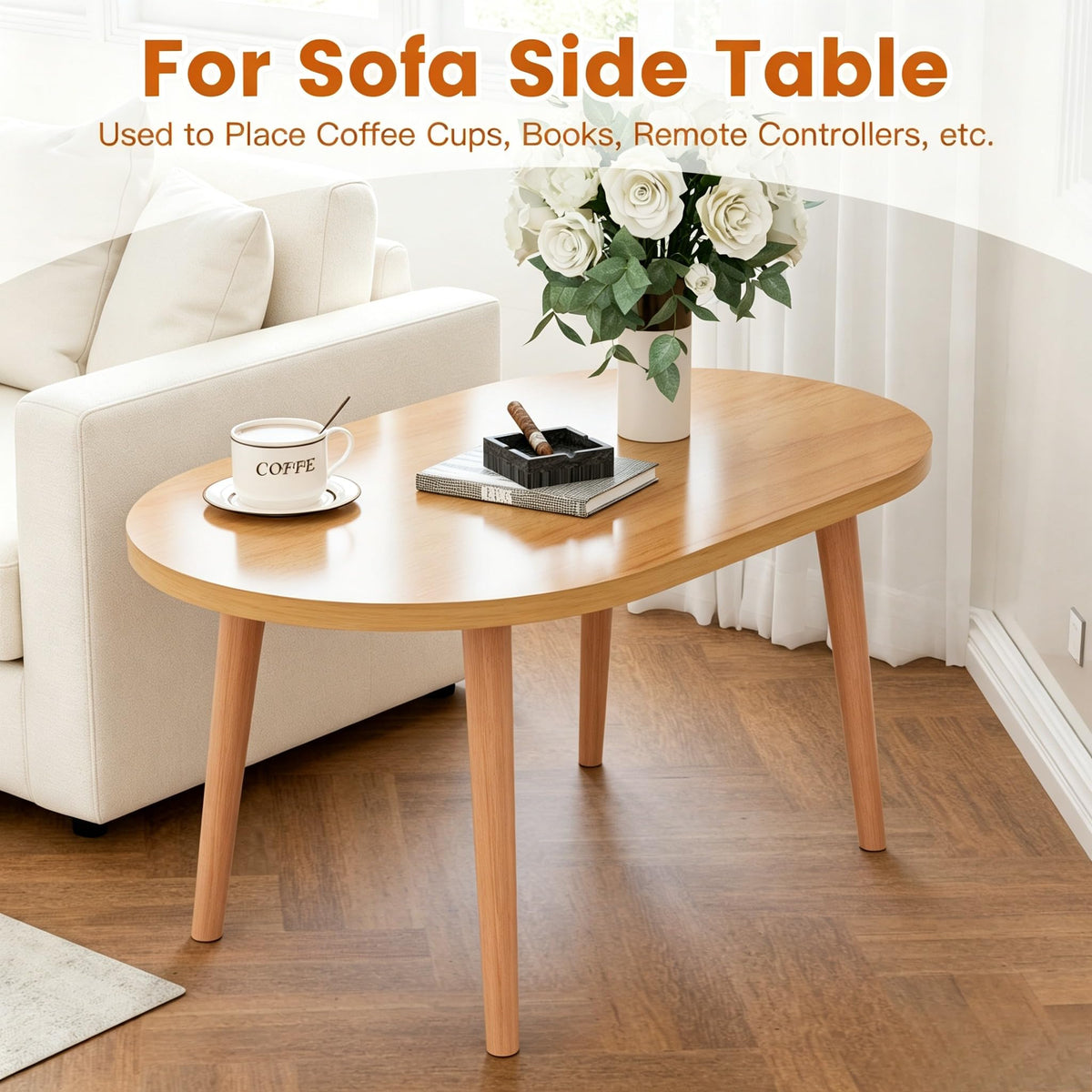 Small Oval Coffee Table with Solid Wood Legs Z897833