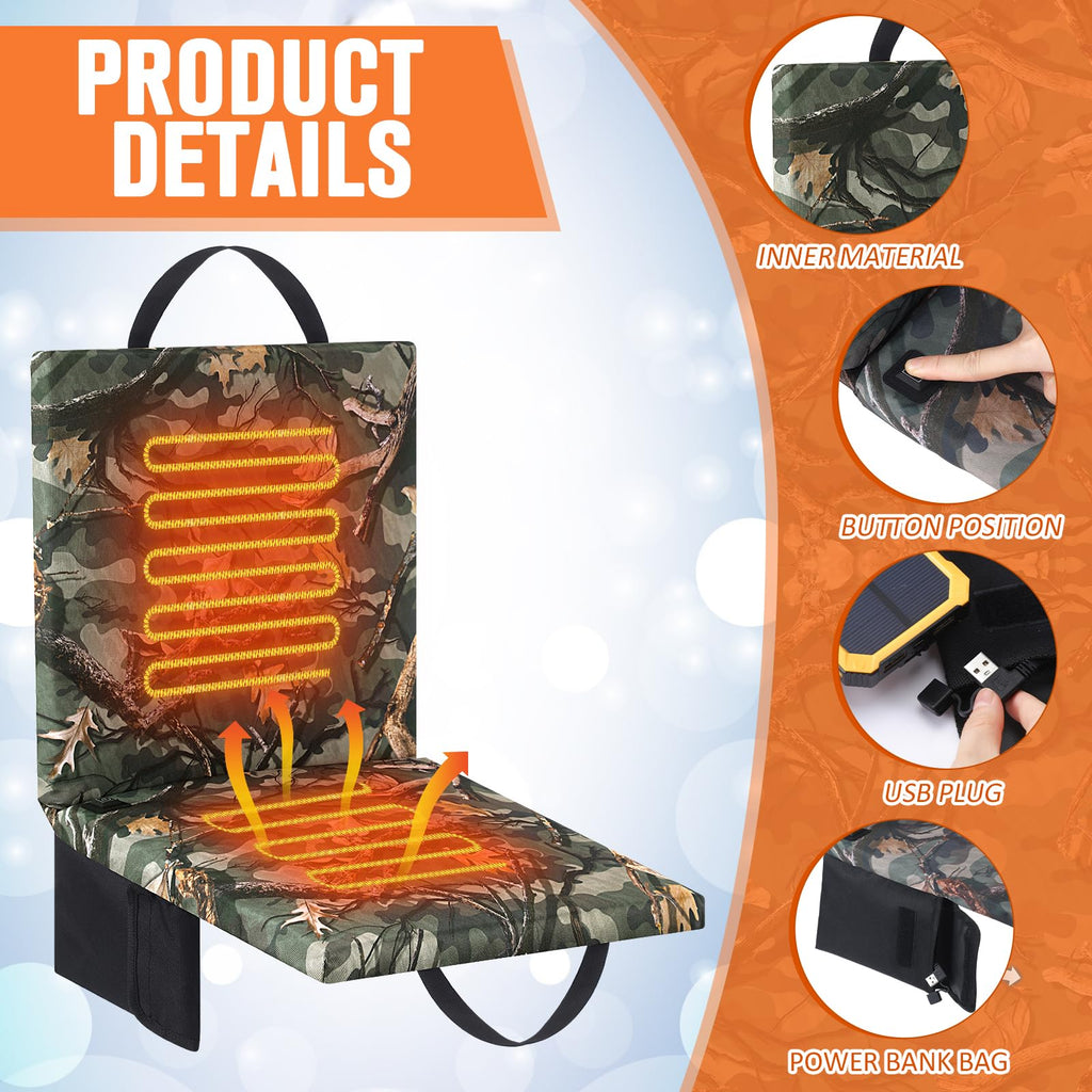 Heated Hunting Seat Cushion with Back Support, Wood Camo, 2 Pcs I196164