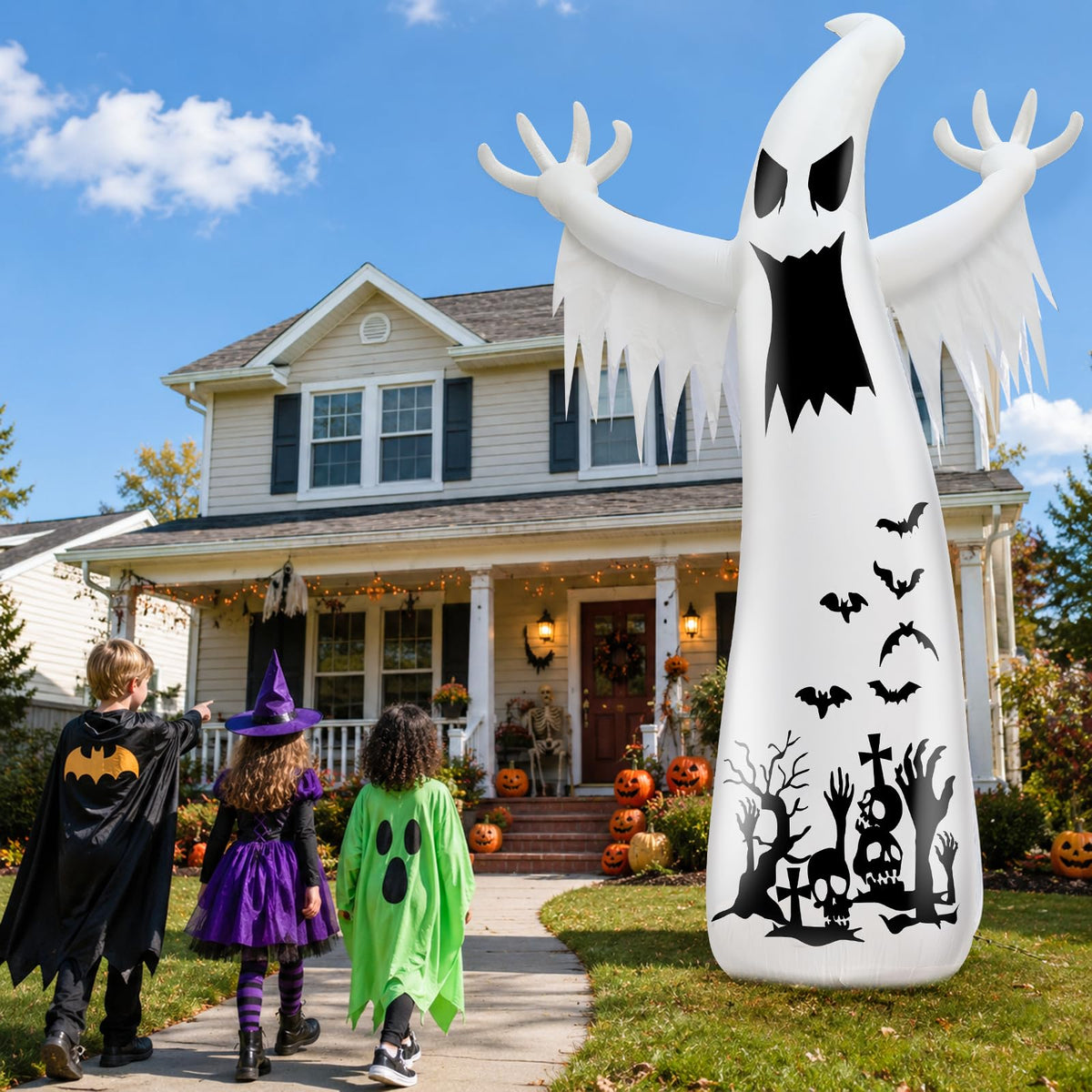 14 Ft Inflatable Ghost Outdoor Decoration with Flame Light S172