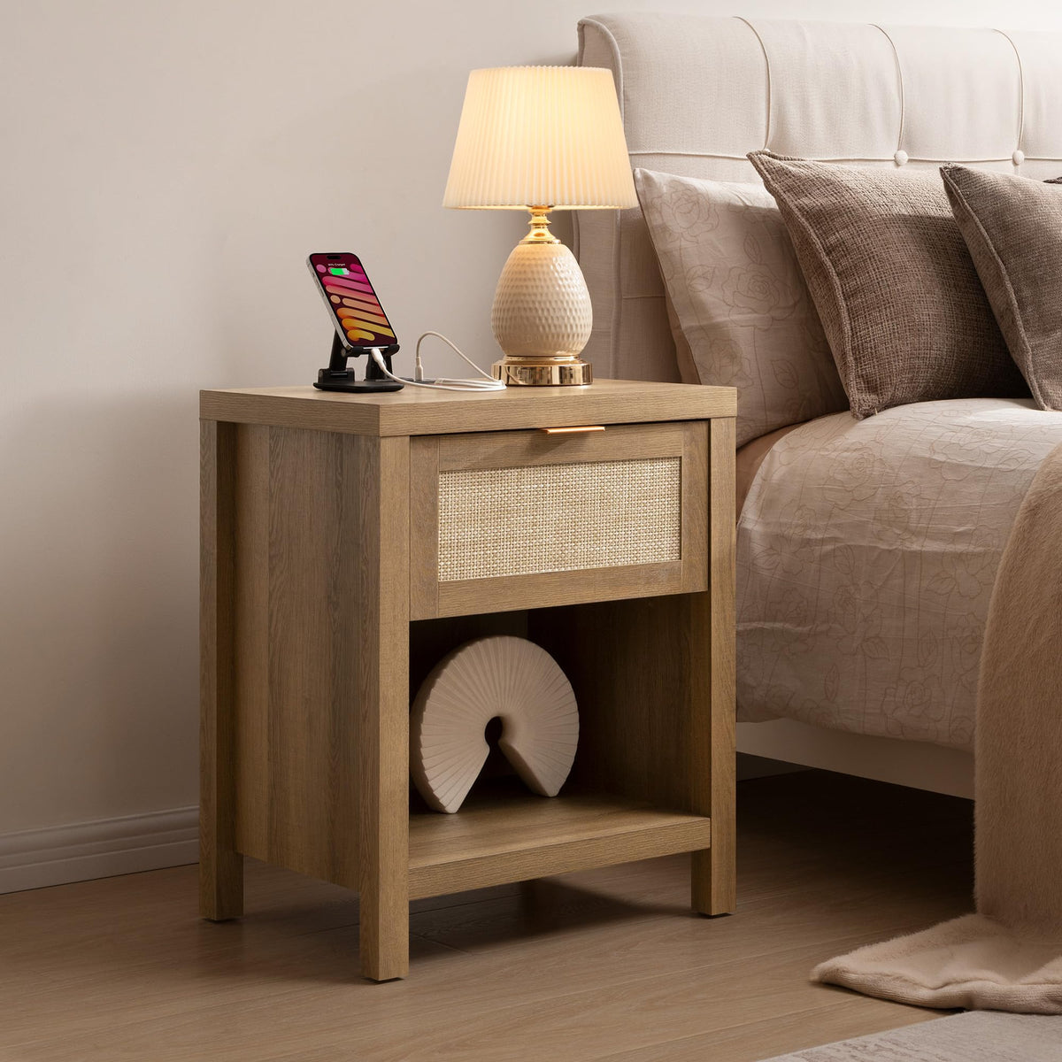 Rattan Night Stand with Charging Station X47124