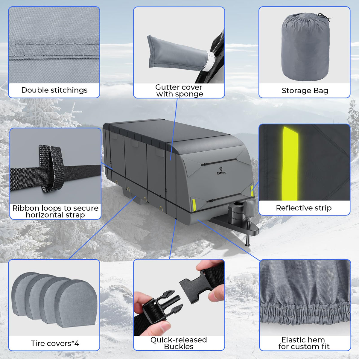 Heavy-Duty 600D Fabric Travel Trailer RV Cover A731531