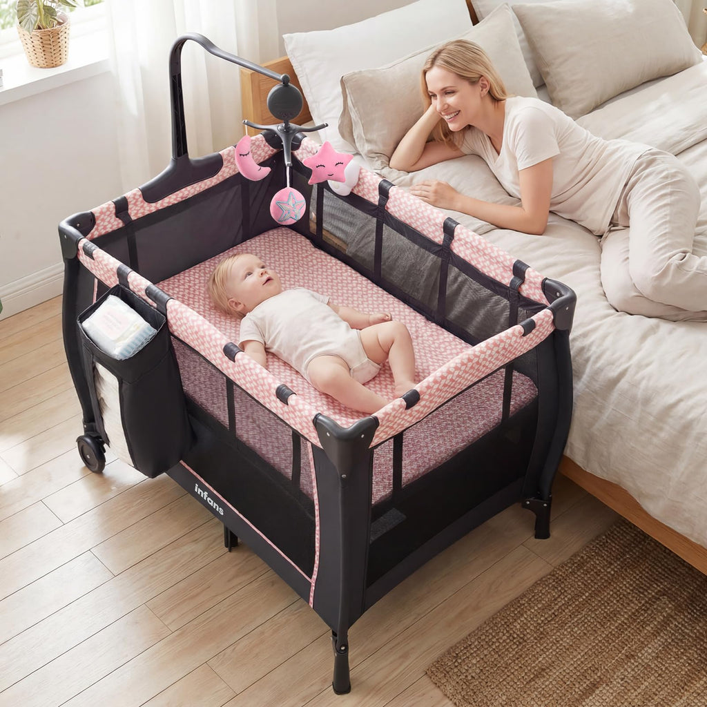 3 in 1 Pack and Play with Bassinet, Changing Table, Storage Y9821