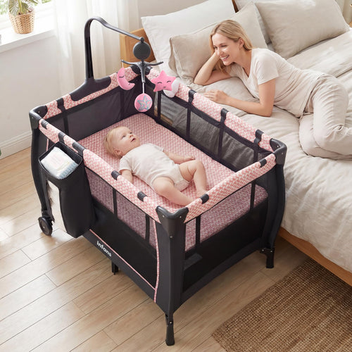 3 in 1 Pack and Play with Bassinet, Changing Table, Storage Y9821
