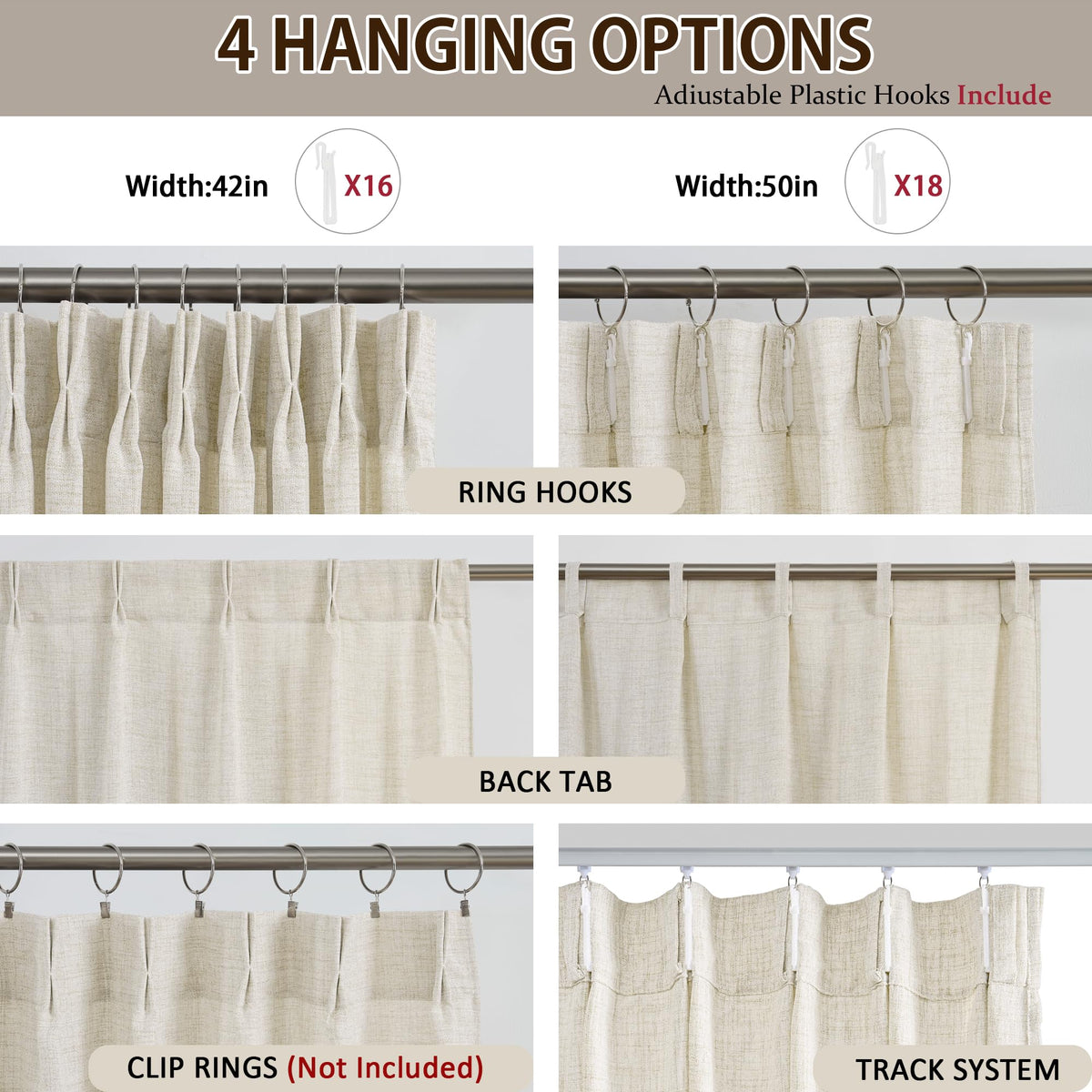 Pinch Pleated Sheer Curtains 140 Inches Long Cream Linen Textured Set of 2 W34899