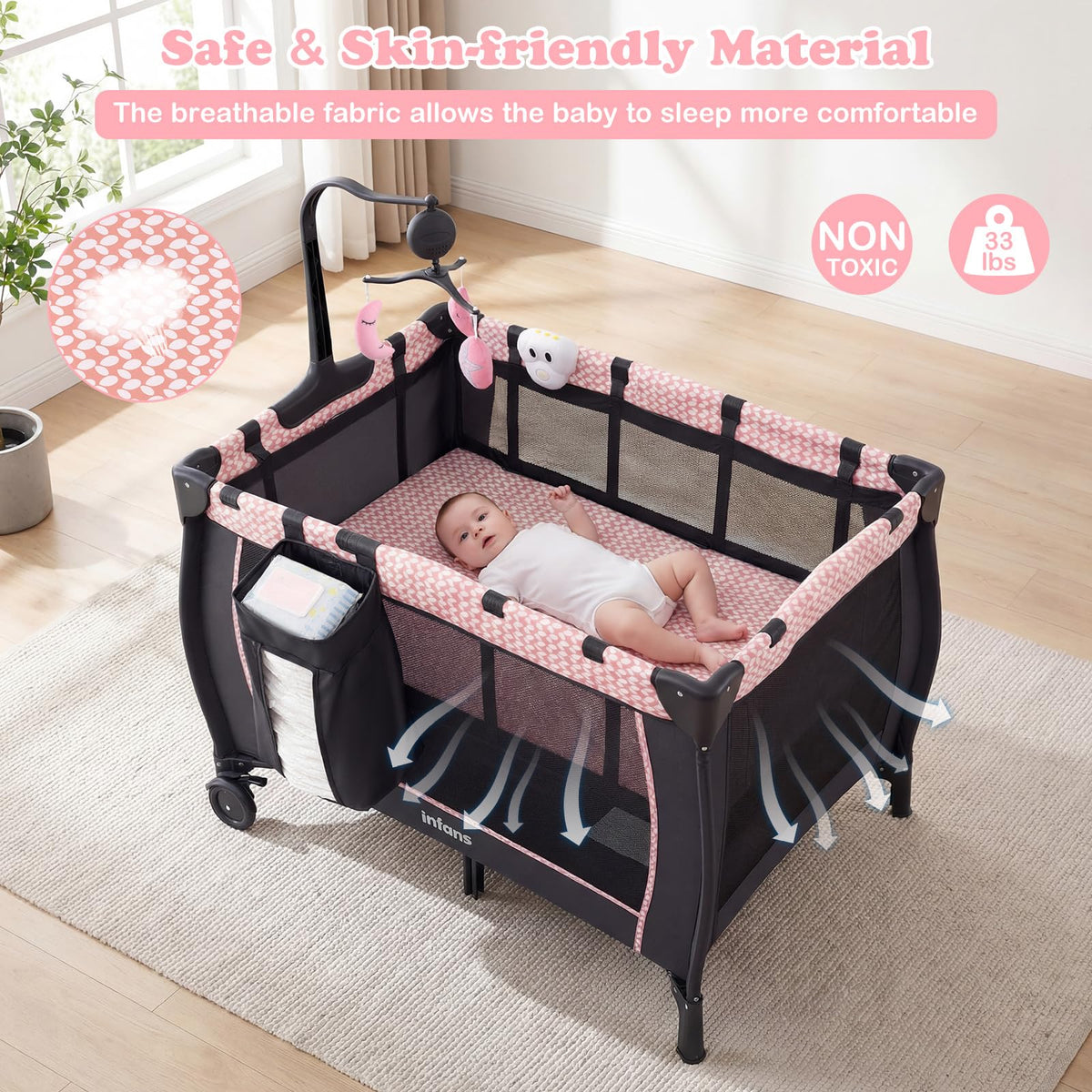 3 in 1 Pack and Play with Bassinet, Changing Table, Storage Y9821