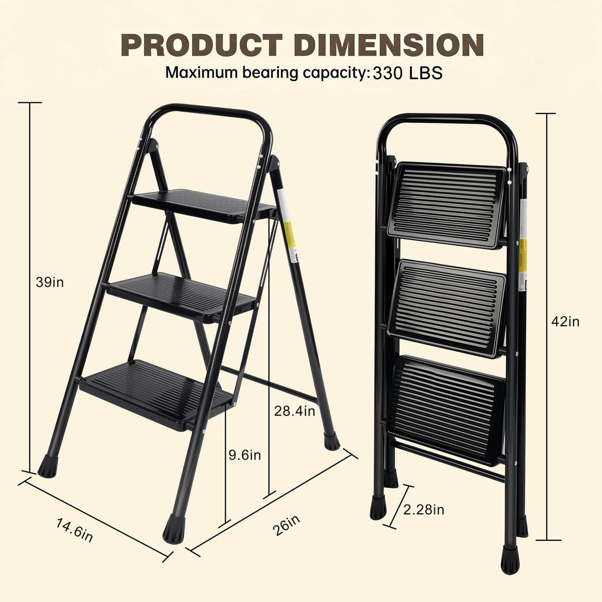 3 Step Folding Ladder with Anti-Slip Pedal J12807