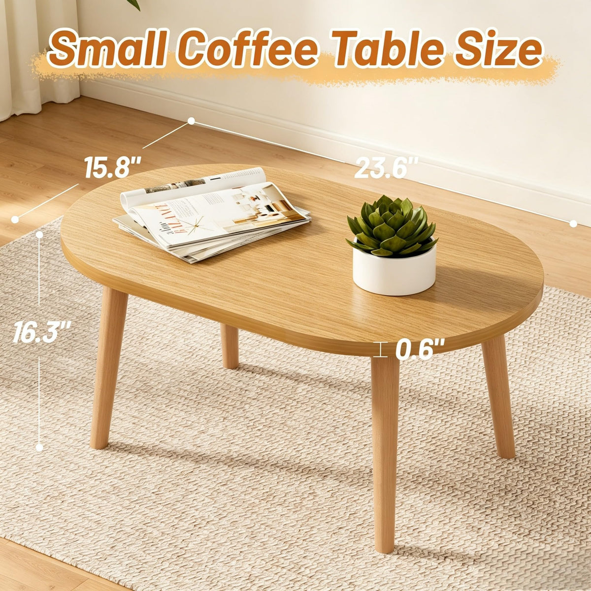 Small Oval Coffee Table with Solid Wood Legs Z897833