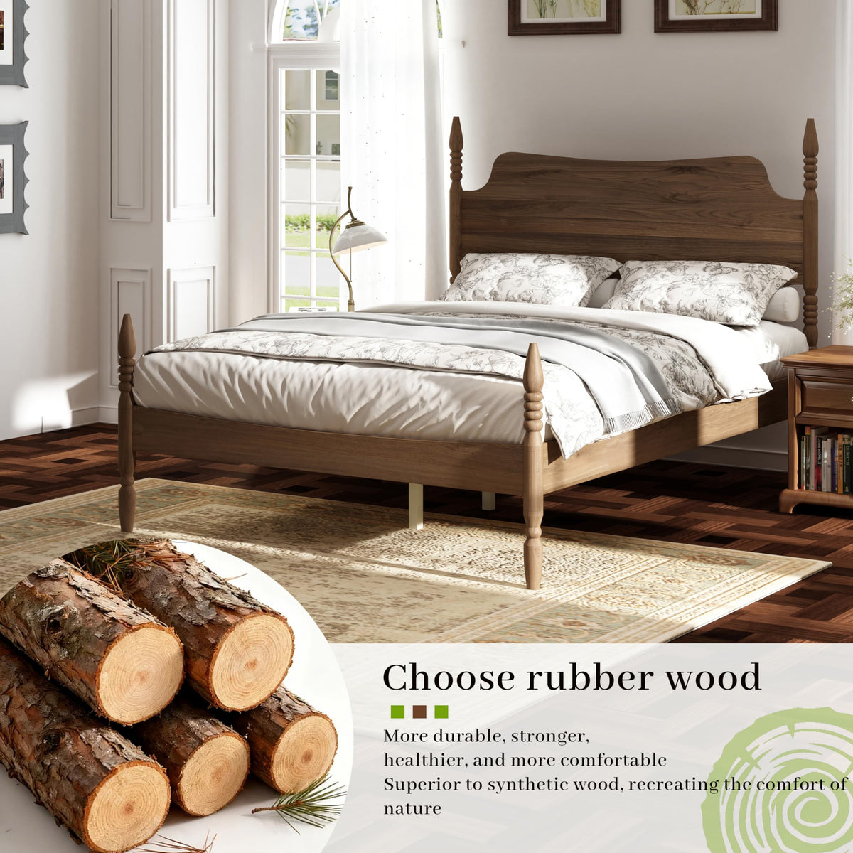 King Size Wood Platform Bed Frame with Curved Headboard D62716
