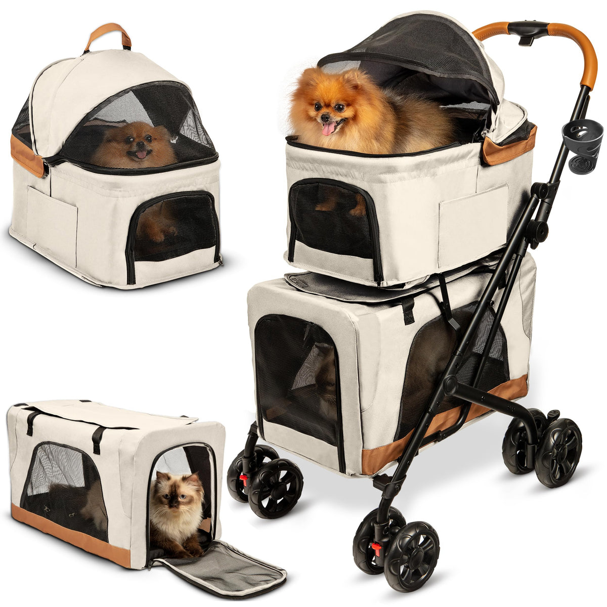 Double Pet Stroller with Detachable Carriers A1187