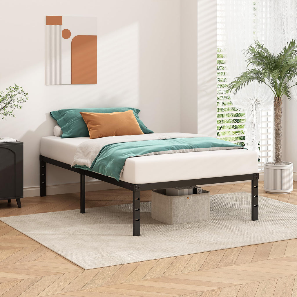 14 Inch Tall Black Metal Platform Twin Size Bed Frame C668129