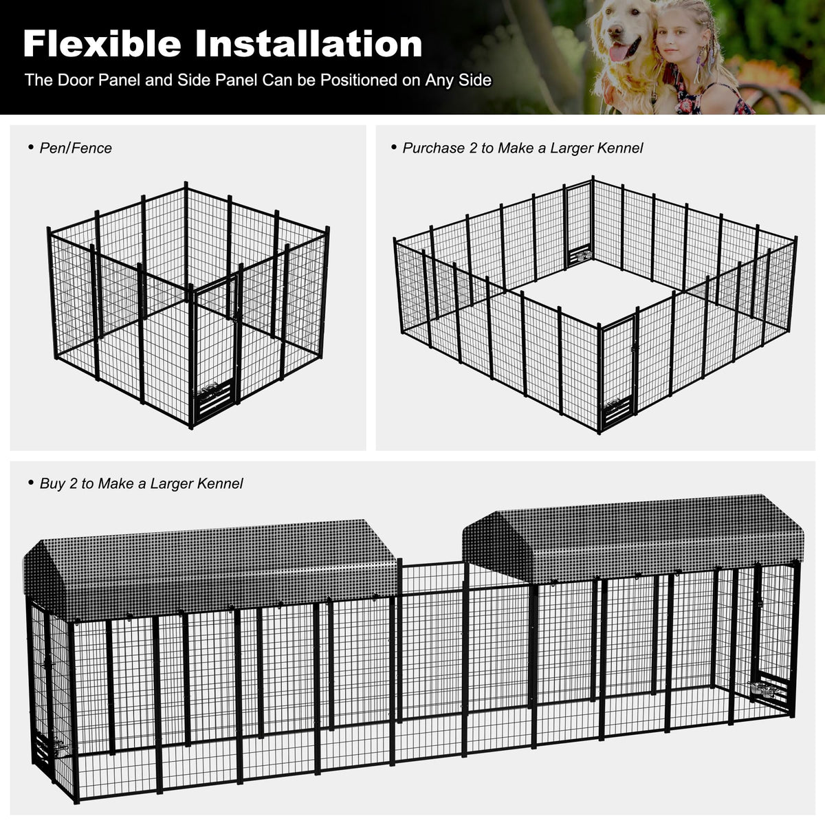 Heavy Duty Outdoor Dog Kennel with Roof Cover B750