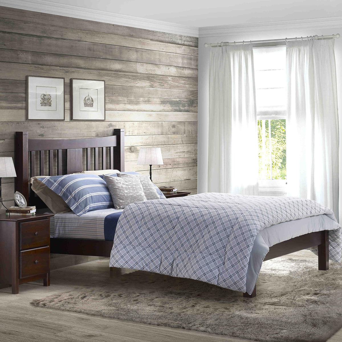 King Size Cherry Solid Wood Platform Bed Q9836
