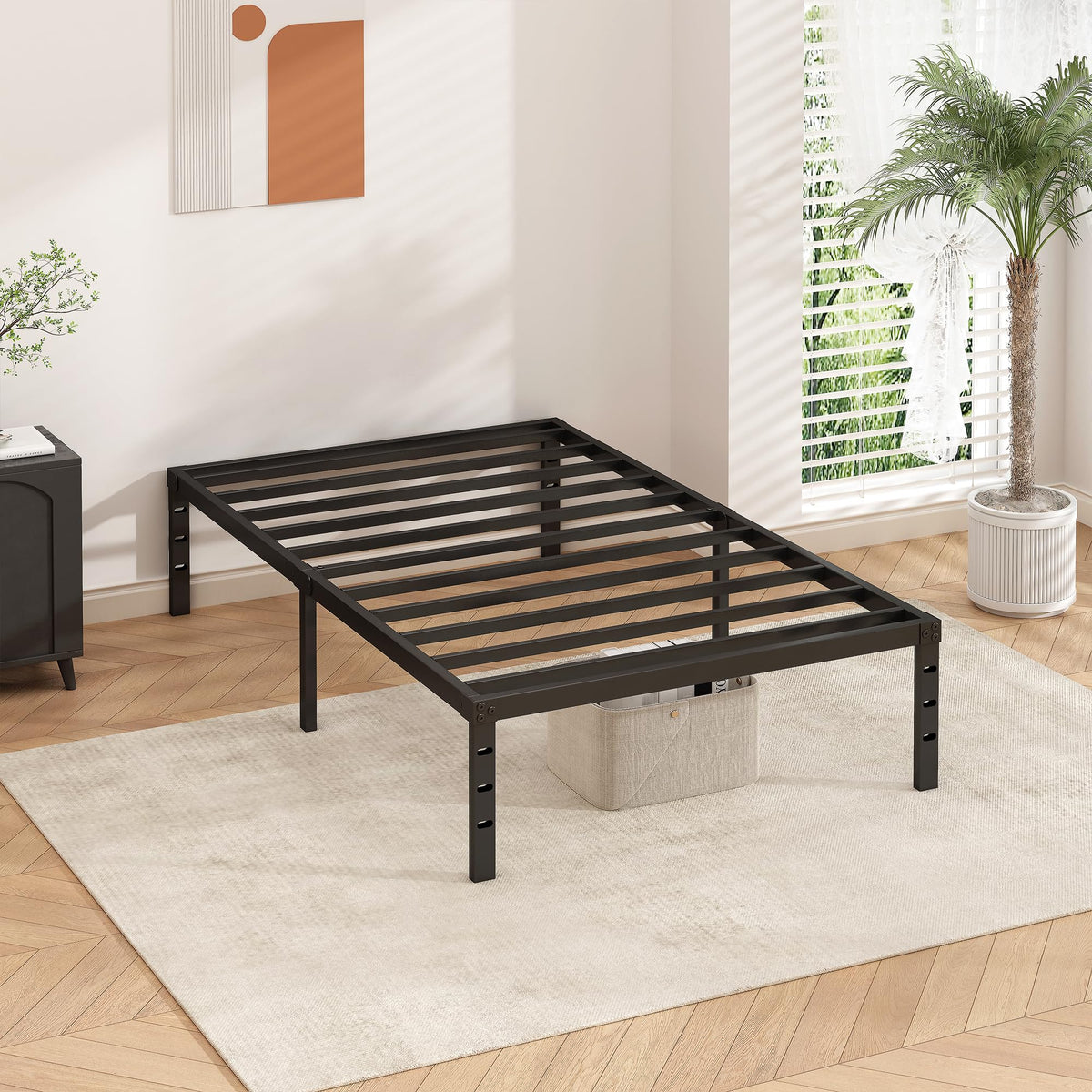 14 Inch Tall Black Metal Platform Twin Size Bed Frame C668129