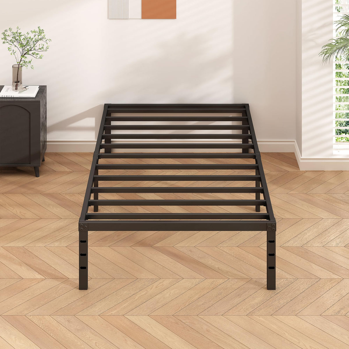 14 Inch Tall Black Metal Platform Twin Size Bed Frame C668129