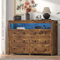Brown 6 Drawer Dresser with LED Lights and Power Outlet D8853