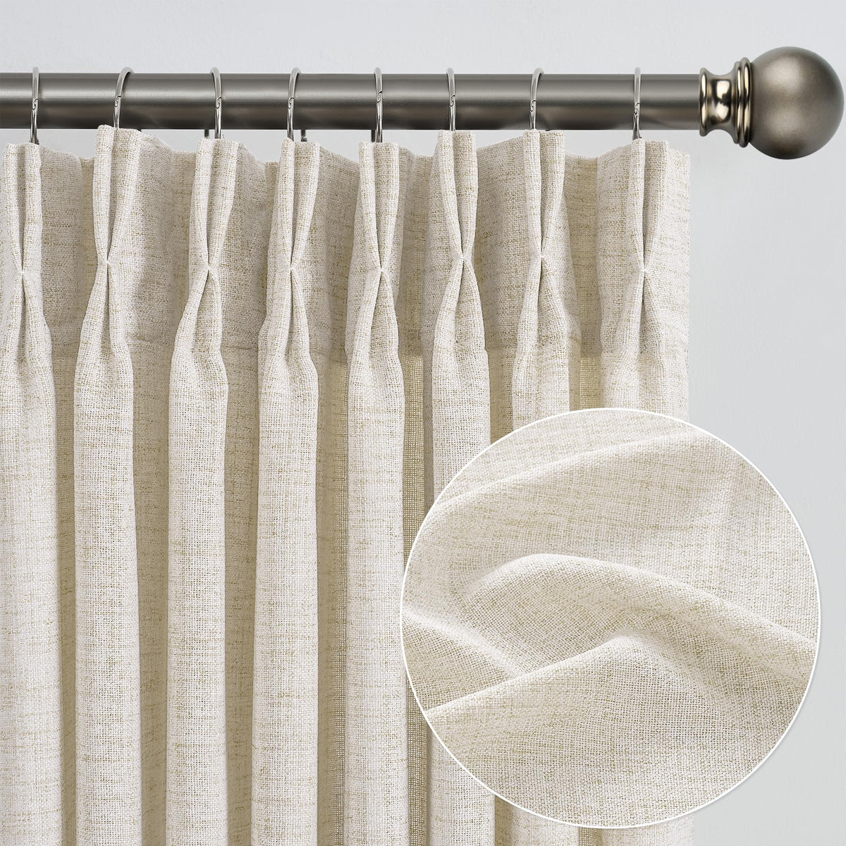 Pinch Pleated Sheer Curtains 140 Inches Long Cream Linen Textured Set of 2 W34899